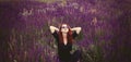Girl with sunglasses on lavender field. Royalty Free Stock Photo