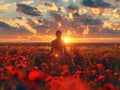 Girl at sunset doing yoga in nature. . Generative AI Royalty Free Stock Photo