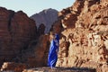 Girl at the sunset in the Wadi Rum desert in Jordan Royalty Free Stock Photo