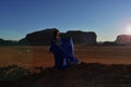 Girl at the sunset in the Wadi Rum desert in Jordan Royalty Free Stock Photo