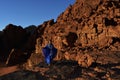 Girl at the sunset in the Wadi Rum desert in Jordan Royalty Free Stock Photo