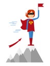 Girl superman won on montain Royalty Free Stock Photo