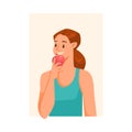 Girl Support Immunity Eating Apple Fruit Vector Illustration