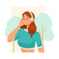 Girl Support Immunity Going for a Walk in the Park Listen to Music in Headphones Vector Illustration
