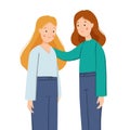 The girl supports her friend. The girl is crying. Women support each other isolated on a white background. Friendly