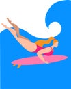 A girl with a surfboard dives under a wave. Royalty Free Stock Photo