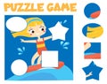 Girl on surfboard. Puzzle for toddlers. Match pieces and complete picture. Educational game for children Royalty Free Stock Photo