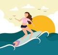 girl surfboard sea