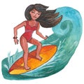 vector girl surfer riding a wave Royalty Free Stock Photo