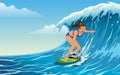 Girl surfing on the waves
