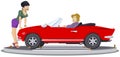 Girl swears with driver luxury auto. Illustration for internet and mobile website