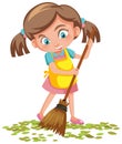 Girl sweep the leaves on the floor Royalty Free Stock Photo