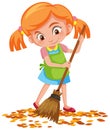 Girl sweep the leaves on the floor