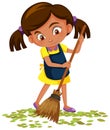 Girl sweep the leaves on the floor Royalty Free Stock Photo