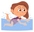 Girl swim in water. Happy child in pool or summer sea Royalty Free Stock Photo