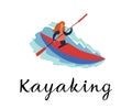 The girl is swimming in a kayak. Kayaking inscription