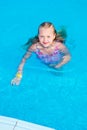 Girl swims in the pool