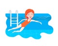 The girl swims in the pool. Swimming lessons for children. Sport and outdoor activities. Royalty Free Stock Photo