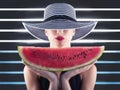 Girl in swimsuit with red watermelon in hand Royalty Free Stock Photo