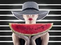 Girl in swimsuit with red watermelon in hand Royalty Free Stock Photo