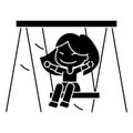 Girl on swing, little icon, vector illustration, sign on isolated background