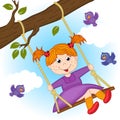 Girl on swing on tree branch