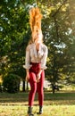 Girl swinging hair in the park Royalty Free Stock Photo