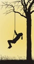 A girl swings on a tree