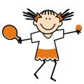 Girl, table tennis, humorous vector illustration