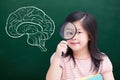 Girl take magnifying with brain Royalty Free Stock Photo