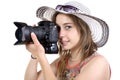 Girl take a photo with digital camera Royalty Free Stock Photo