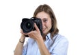 Girl take a photo with digital camera Royalty Free Stock Photo