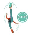 girl takes a step. While jogging. Forward, vector illustration