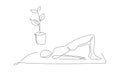 girl takes yoga Bridge Pose. woman makes pilates poses at home. Vector one line illustration