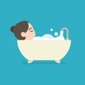 Girl taking a Bath in a Bathtub, cute character, vector illustration. Royalty Free Stock Photo