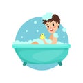 Girl taking bath in foam and soap, woman caring for herself, healthy lifestyle vector Illustration Royalty Free Stock Photo