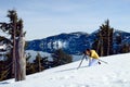 Girl taking picture at Crater Lake, Oregon Royalty Free Stock Photo