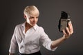 Girl Taking Selfie With Old Fashioned Camera Royalty Free Stock Photo