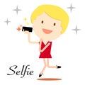 Girl taking selfie photo on smart phone concept illustration Royalty Free Stock Photo