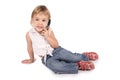 Girl talk on cell phone on white Royalty Free Stock Photo