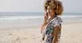 Girl Talking At Mobile Phone On The Beach Royalty Free Stock Photo