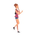 Girl Talking on Smartphone While Walking, Female Student Using Digital Gadget Vector Illustratio