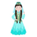 A girl in a Tatar national costume with a traditional pattern. Eastern cute girl in cartoon style.