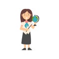 Girl Teacher Character with Pointer and Globe, Kid Dreaming of Future Profession Vector Illustration Royalty Free Stock Photo