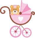 Girl teddy bear on baby carriage Royalty Free Stock Photo