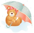 Girl teddy bear under umbrella on a rainy day Royalty Free Stock Photo