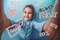 Girl teen Black Friday discount sale shopping Royalty Free Stock Photo