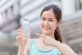 Girl teen with drink water bottle for suggest to drinking water Royalty Free Stock Photo