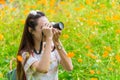 Girl teen enjoy holiday with photograph in the park