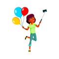 Girl Teen Make Selfie With Air Balloons Vector Royalty Free Stock Photo
